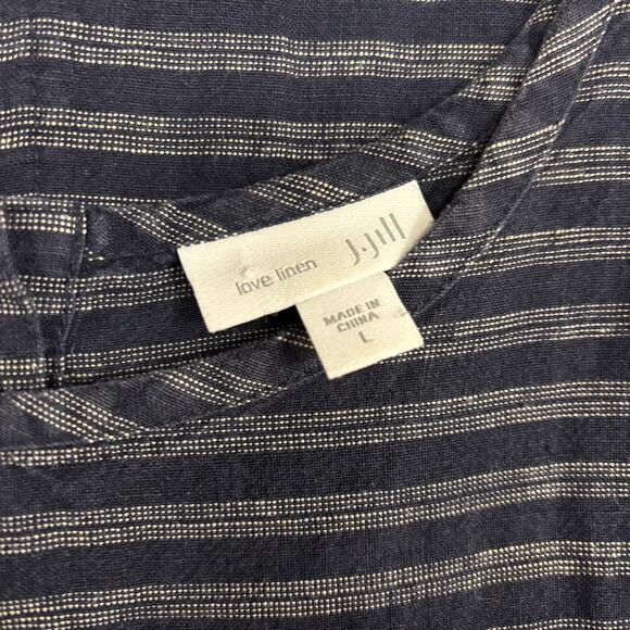 J.Jill Love Linen Dress Small Navy Striped Sleeveless Shift Minimalist Chic Lrg - Picture 8 of 8